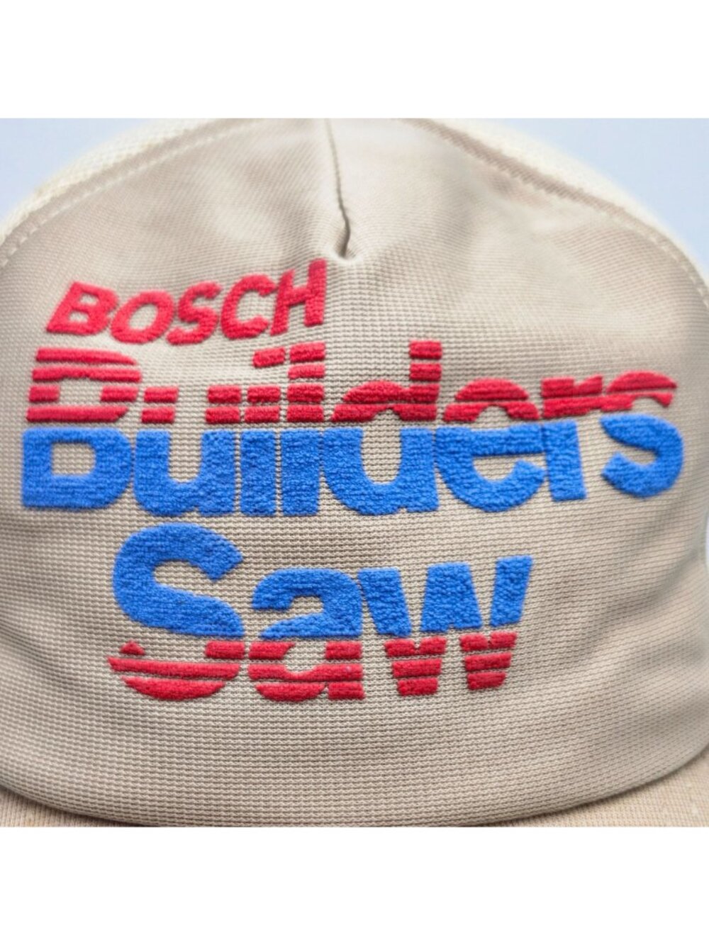 Vintage Bosch Builders Saw Mesh Trucker Hat Adjustable Snapback Beige with Red & - Picture 2 of 12